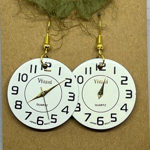 Repurposed Watch Face Earrings with New Gold earrings, Steampunk Cosplay Jewelry